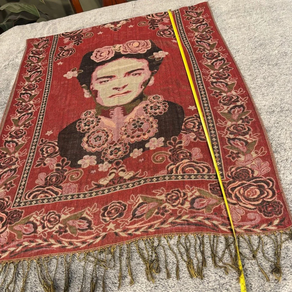 Frida Kahlo Women Shawl Wrap Scarf OS Floral Fringed Art Painter Portrait 21253